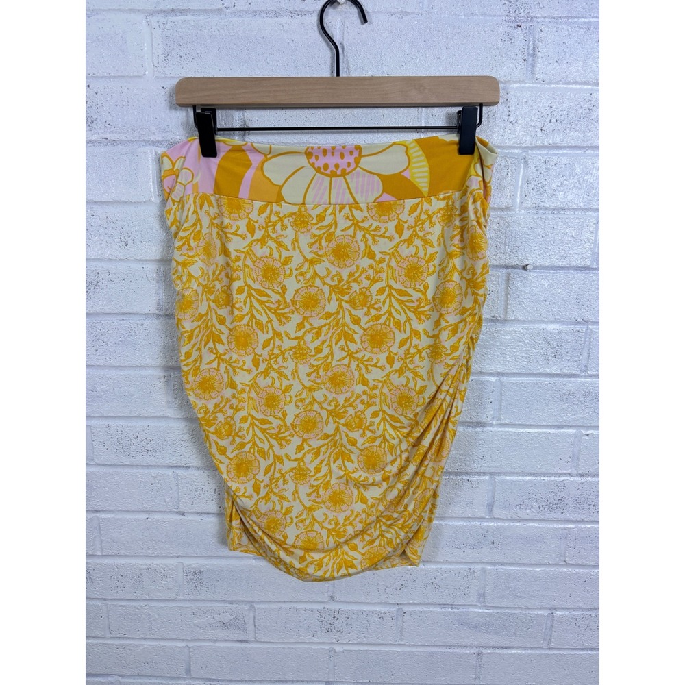 Free People Shes Something Else Mini Skirt Women XL Yellow Floral Ruched Boho